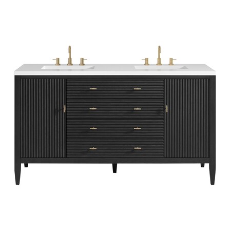 James Martin Vanities 60'' Double Vanity, Carbon Oak w/ 3 CM White Zeus Quartz Top 485-V60D-CBO-3WZ